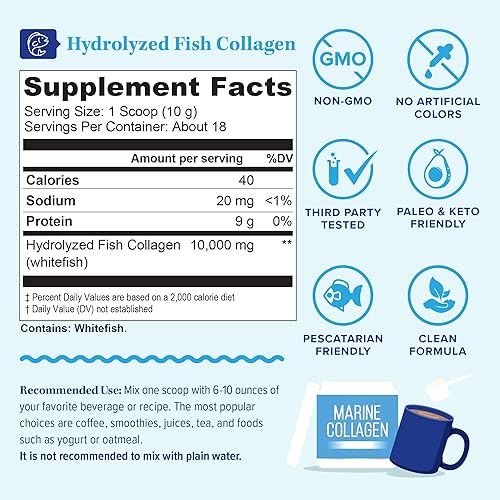 Miniatura 2 de Vitauthority Suplemento en polvo de péptidos de colágeno marino  Péptidos de colágeno de pescado hidrolizados  10,000 mg por cucharada, 0.32 oz de