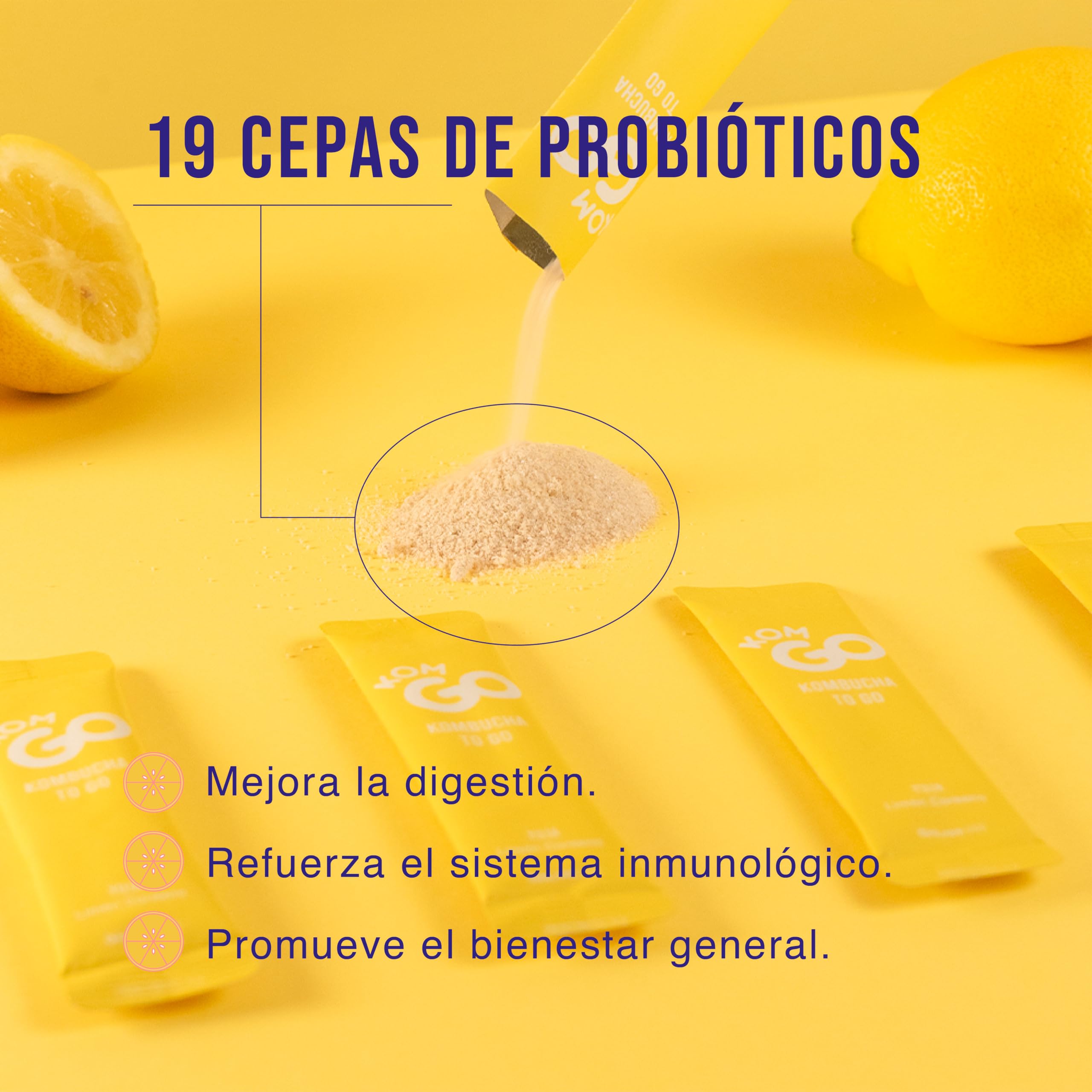 KOMGO Kombucha en Polvo Bebida Instantánea con Probióticos y Antioxidantes 15 Kcal Limón Coreano