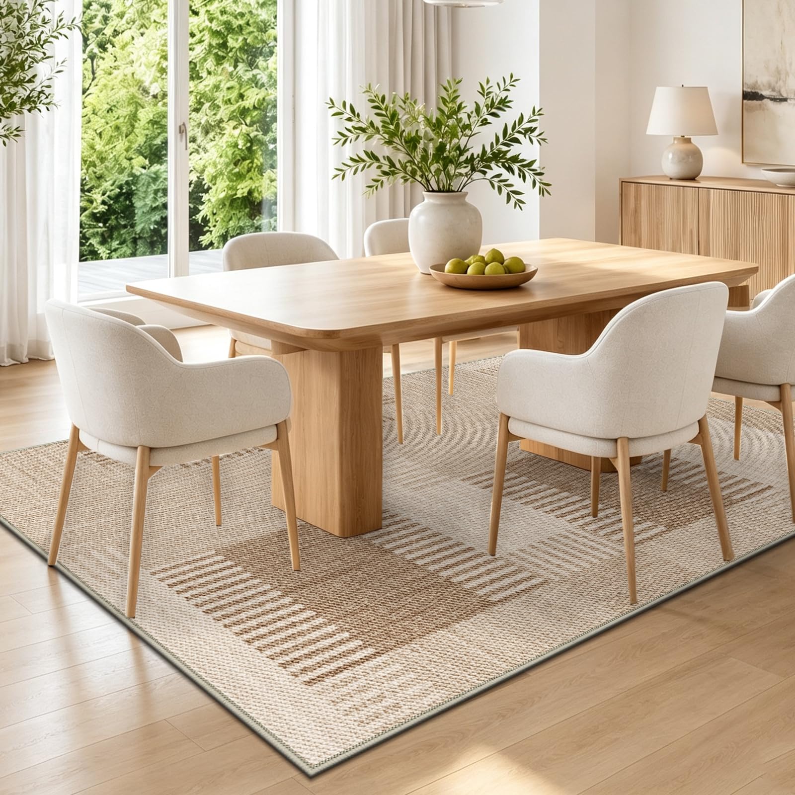 Teppich Wohnzimmer 120x180 cm Beige Moderner Waschbar | rutschfest, Weich Kurzflor Geometrie Teppiche für Schlafzimmer, Esszimmer, Eingang Korridor, Büro, Rug