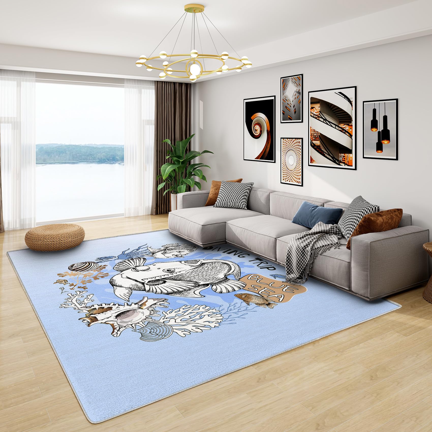 Fish Rug for Kids - Sea Animal Rug, Sea Life Underwater Rugs for Living Room Bedroom, Washable Non Slip Soft Small Carpet, Patterned Area Rugs & Home Decor 40x60 cm