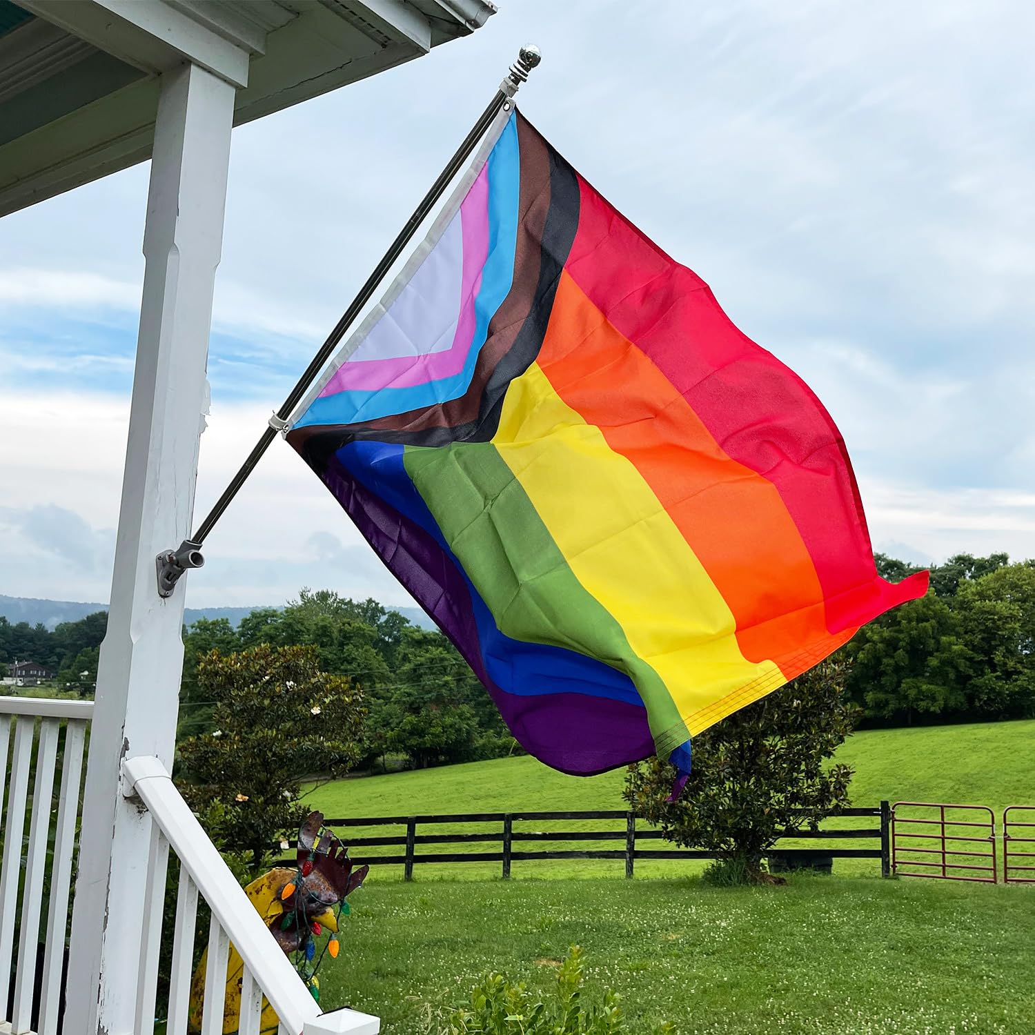 Doppelseitige Pride Progressive Regenbogen-Flagge - 7,6 X 12,7 Cm, Aus 240D Polyester, Mit Metallösen Für Draußen
