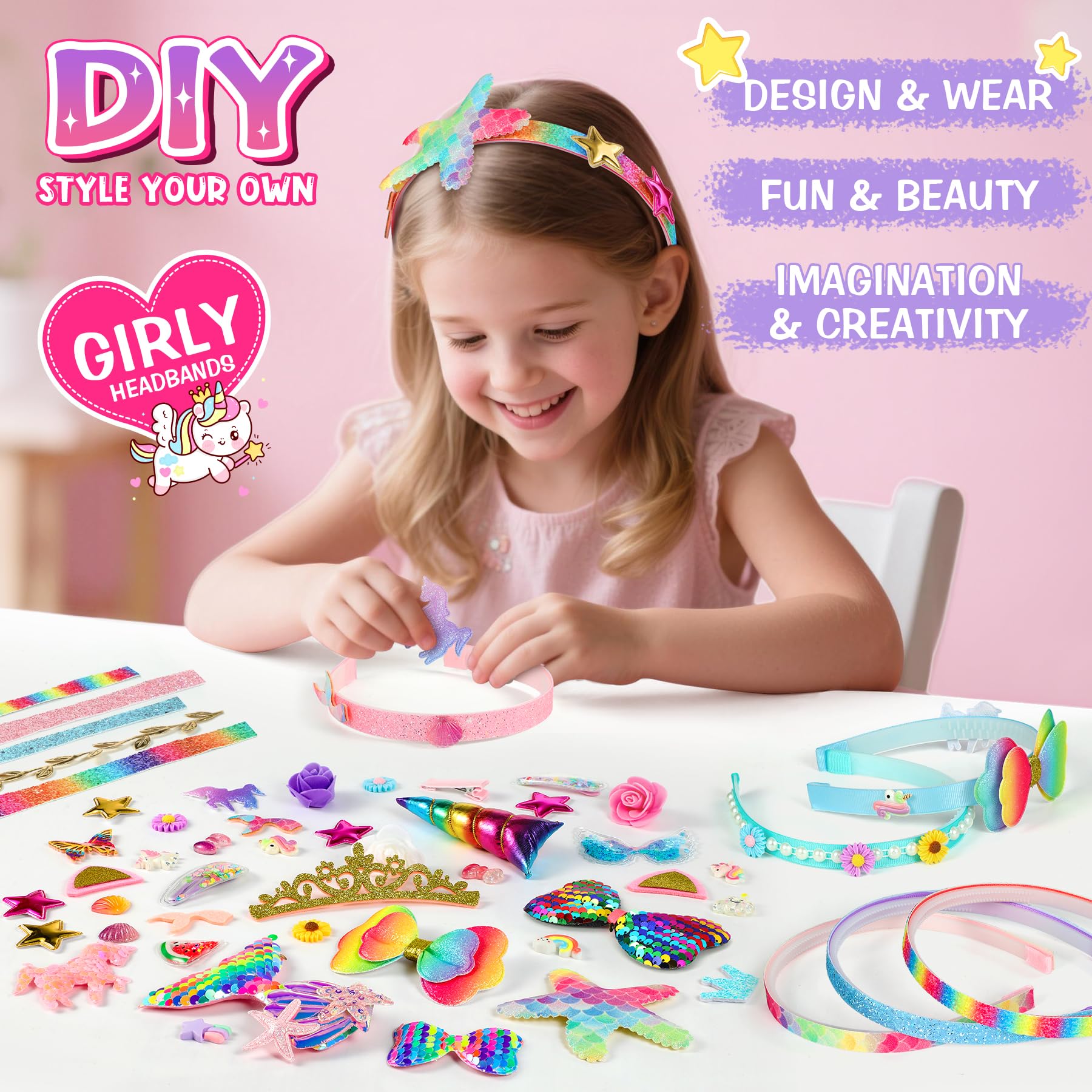 Pourbibi Kit De 10 Diademas Para Niñas, Manualidades, Accesorios Para El Cabello, Juguetes, Regalos De Cumpleaños Para Niñas De 3 a 8 años