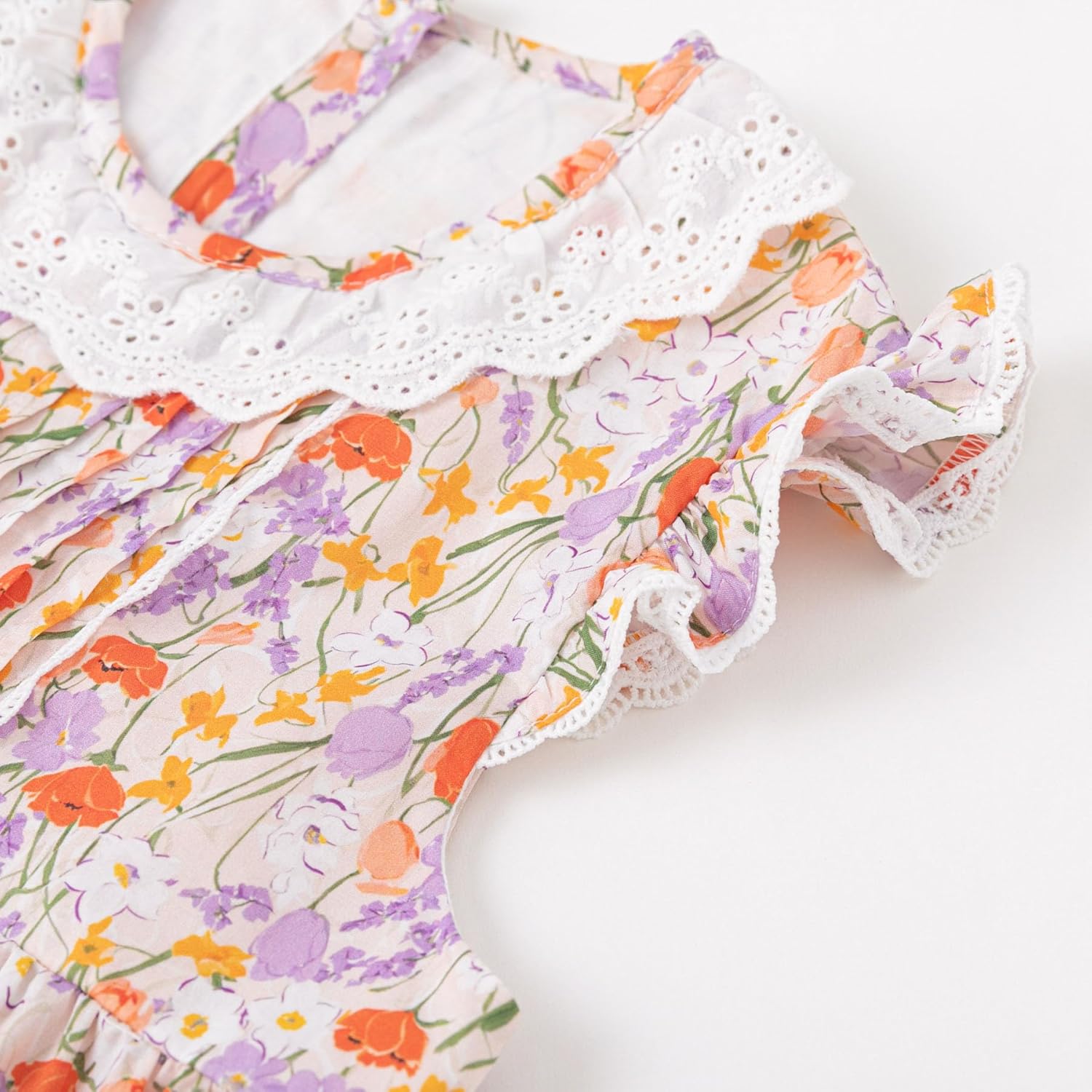 Curipeer Little Baby Girls Orange Floral Sleeveless Summer Dress Toddler Cotton Ruffled Playwear Lace Floral Dress Beach Sundress 7T - Image 4