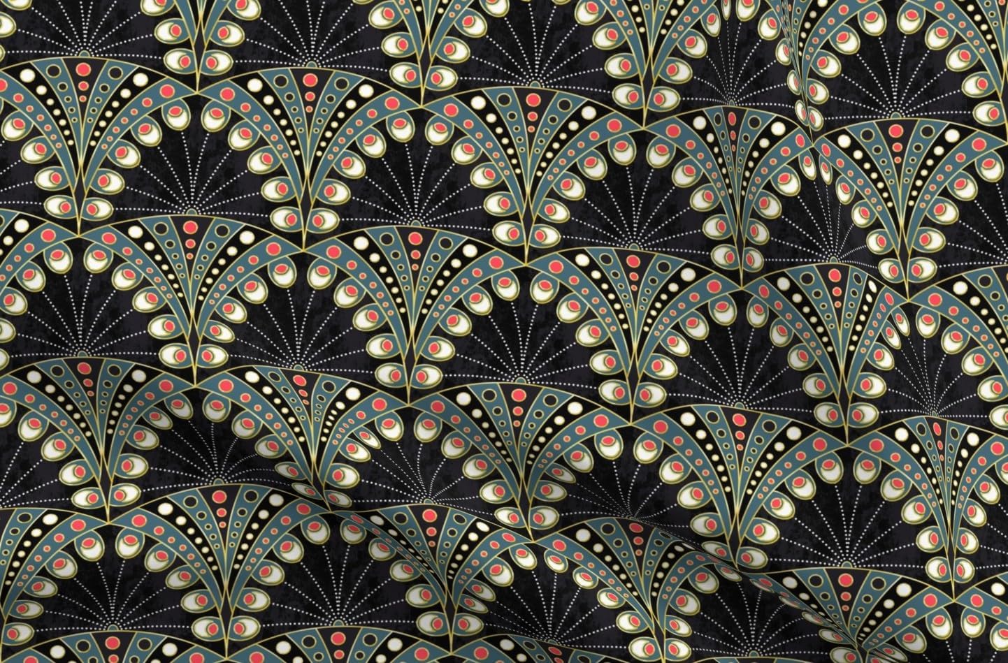 Spoonflower Fabric - Geometric Peacock Abstract Feathers Art Deco Elegant Black 1920S Printed on Petal Cotton Fabric Fat Quarter - Sewing Quilting Apparel Crafts Decor