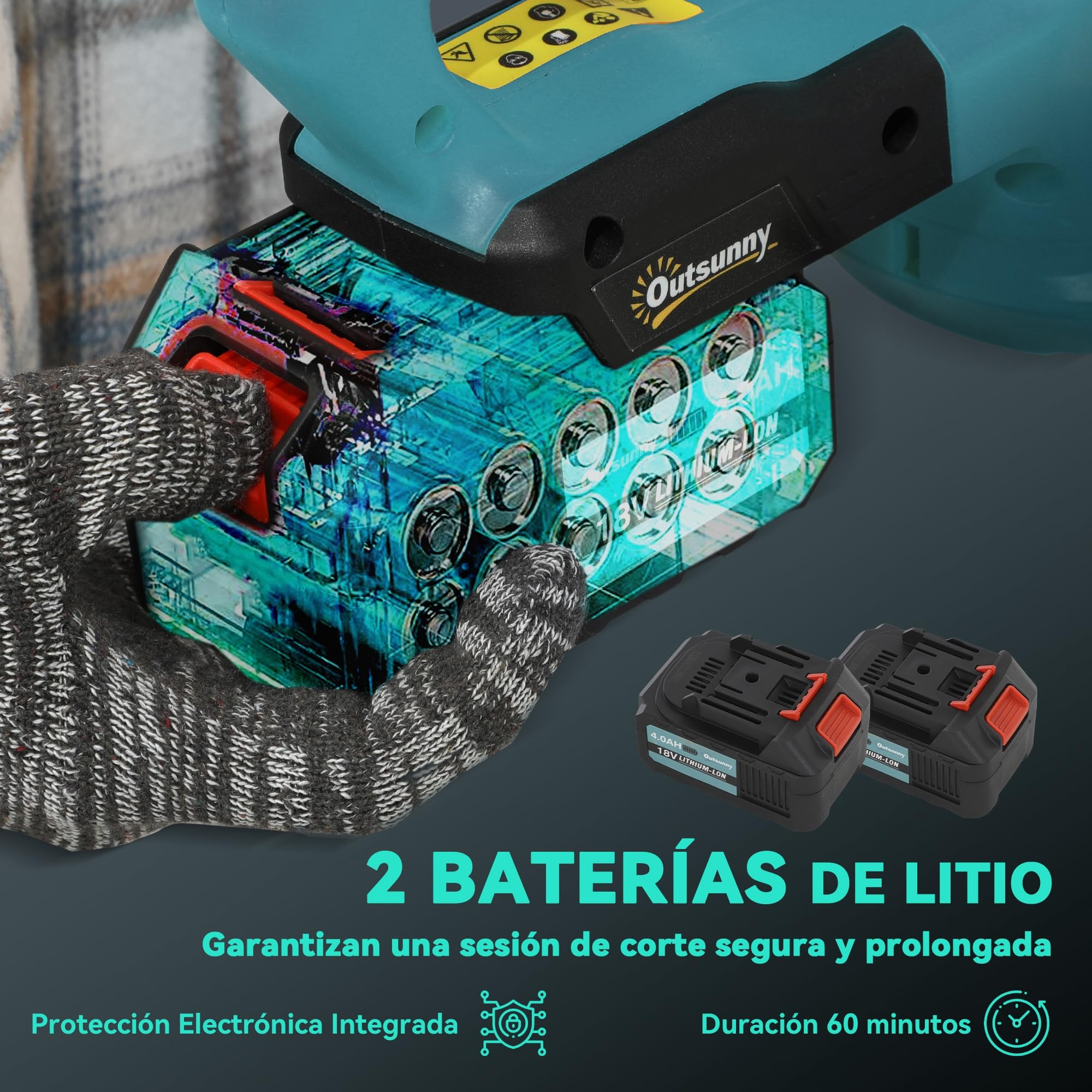 Outsunny Tijeras Cortasetos Eléctrico Cortasetos Batería 18V con 2 Baterías de 4000mAh, Longitud de Cuchilla de 51 cm, Motor sin Escobillas y Cargador para Setos Césped Azul