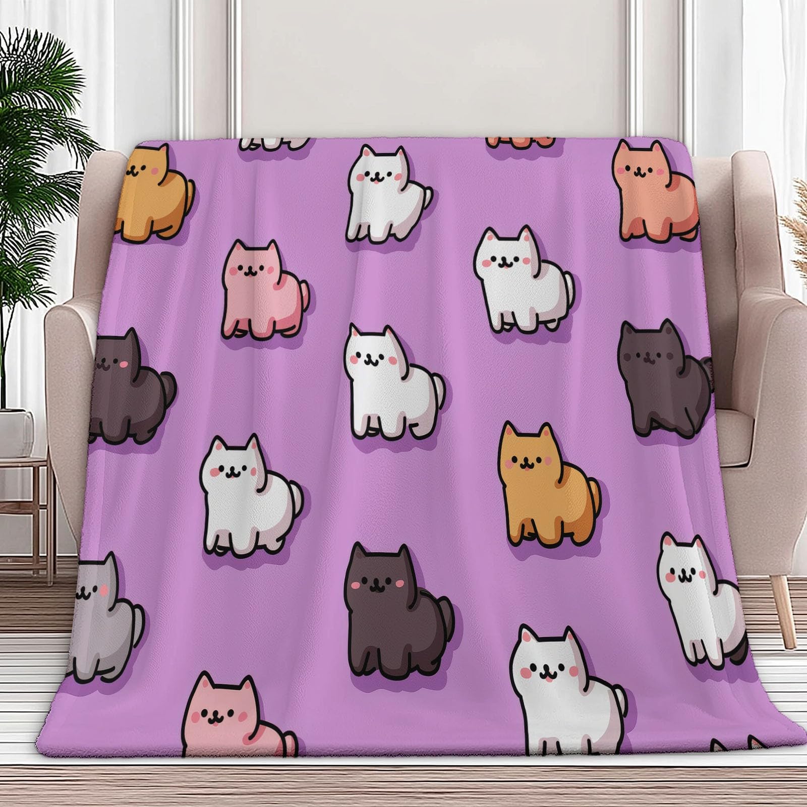 Jeté de canapé chat mignon 130x150cm, une idée cadeau idéale pour Noël