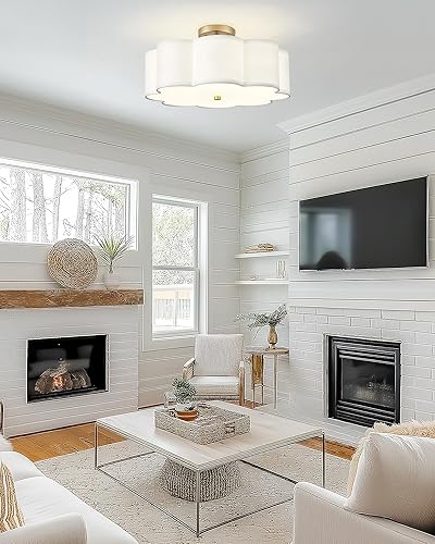 Miniatura 4 de AD-22009-4SF-GD - Lámpara de techo semiempotrada dorada de 4 luces de 18 pulgadas con pantalla de tambor de tela en forma de flor, lámpara de techo