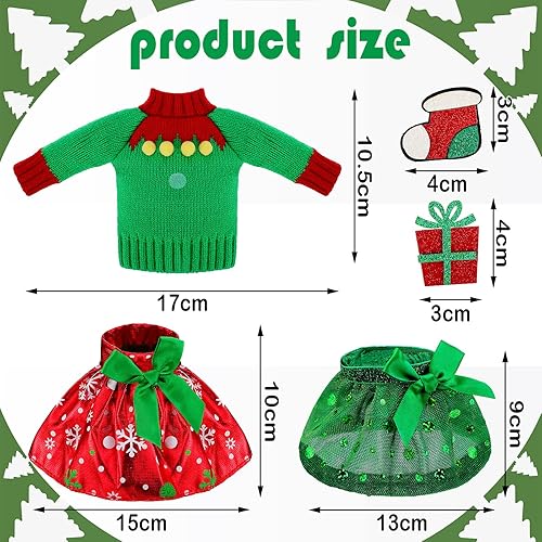 Miniatura 3 de 11 piezas de accesorios de ropa de muñeca de Navidad incluyen faldas de suéter verde y rojo acoplables, calcomanías de Papá Noel, ropa de regalo