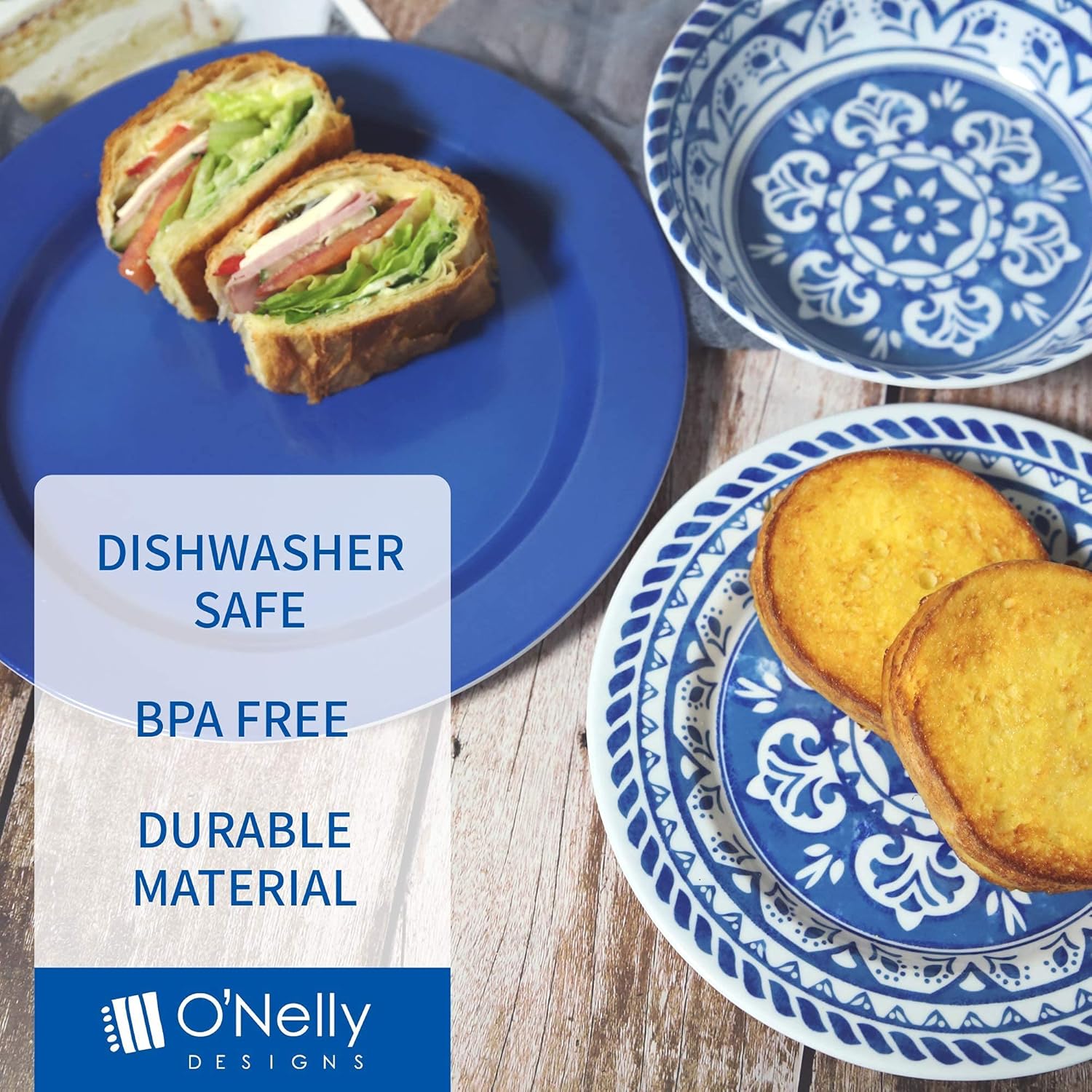 Blасk Frіdау Sаlе 2022 O'Nelly Designs Melamine Plates and Bowls set 12 pcs, Blue Dinnerware sets for Outdoor, Patio (Including gift box and mesh bag) Crеаtіvе Prоduсt O'Nelly Designs Melamine Plates and Bowls set 12 pcs, Blue Dinnerware sets for Outdoor, Patio (Including gift box and mesh bag)