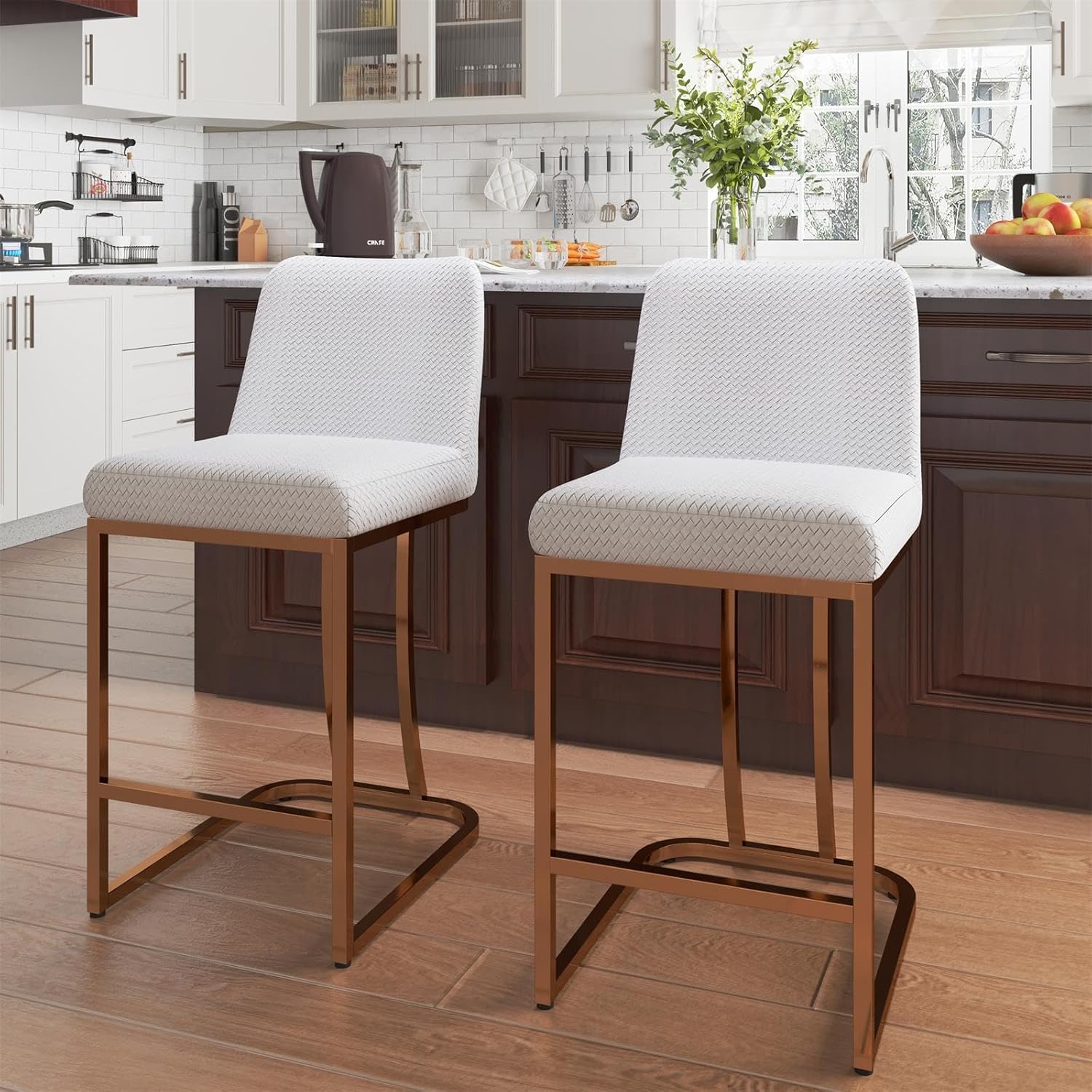 Sophia & William White & Gold Bar Stools Set of 2, Counter