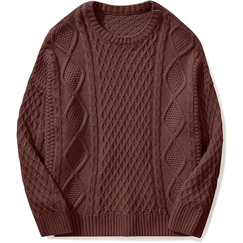 SUUKSESS Women Oversized Cable Knit Sweater Fall Long Sleeve Crew Neck Pullover Tops 2024