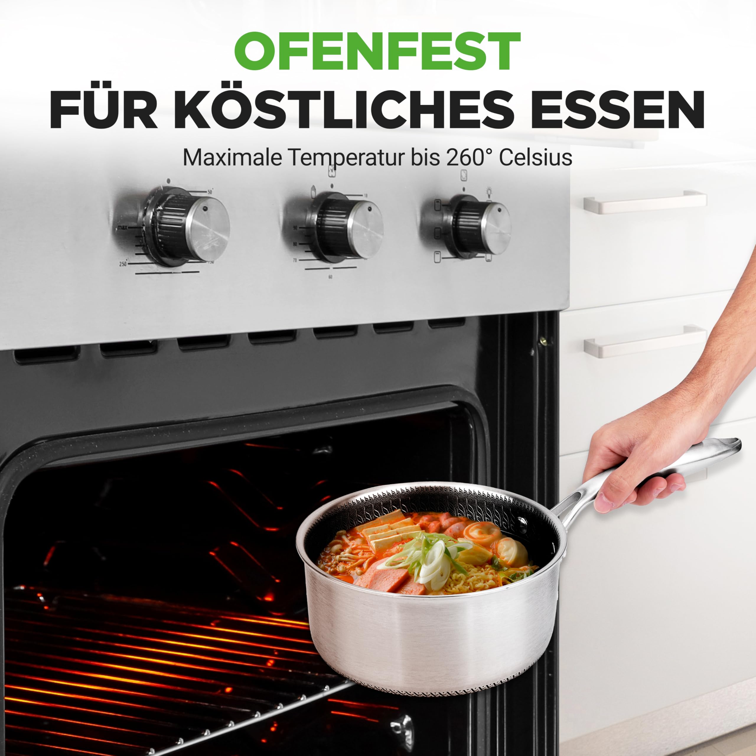 Nutrichef Stielkasserolle Ø 19cm, 2 L Topf Klein- aus Edelstahl mit Glasdeckel – Kratzfeste Wabenstruktur, Hochwertiger Saucentopf für Kleine Mengen, Saucen & Butter, Sortiert
