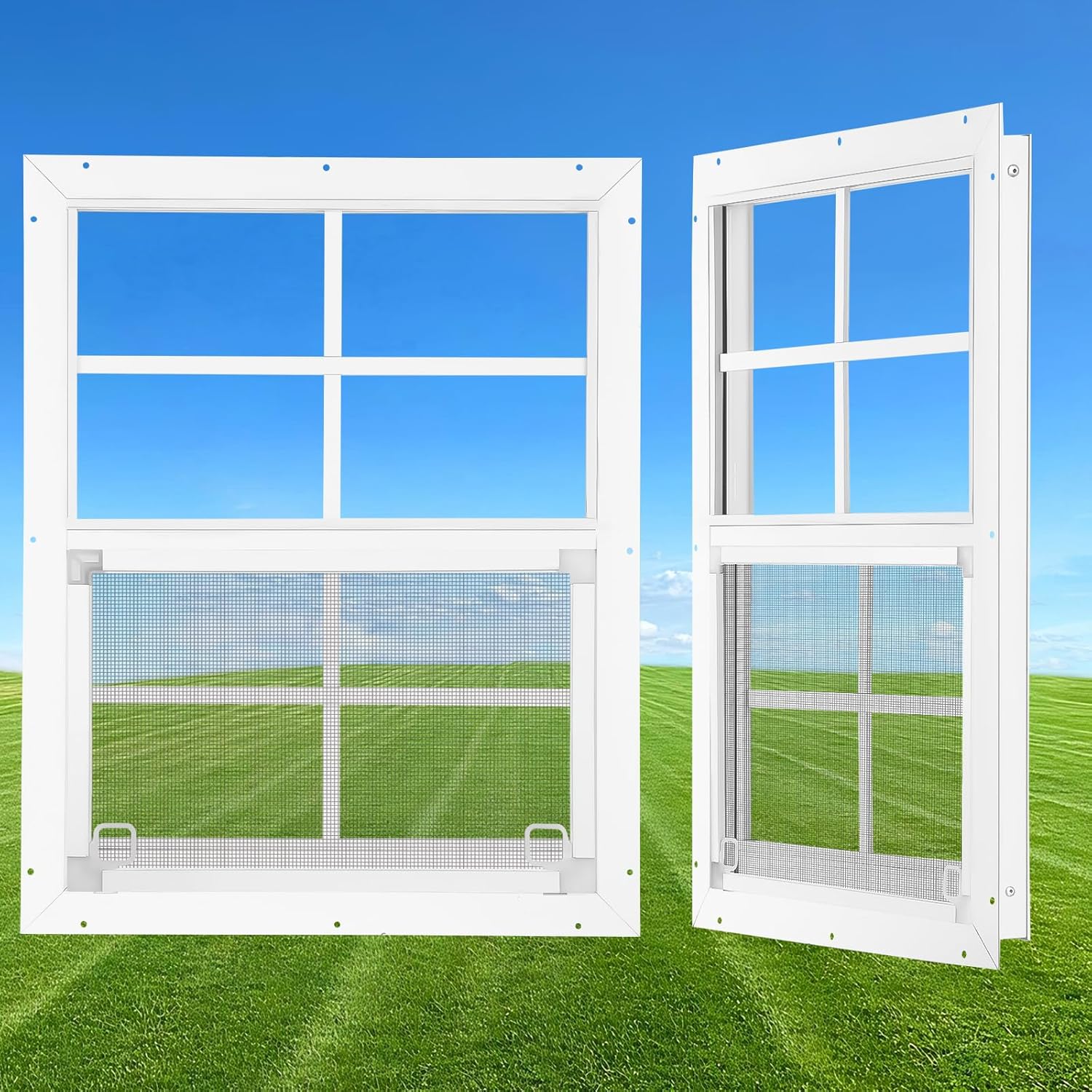 18”×23” shed window 2 pack, flush mount window with clear tempered glass, household metal sliding window, small window for shed replacement barn garage basement greenhouse poultry pet cabin treehouse 18'' × 23''