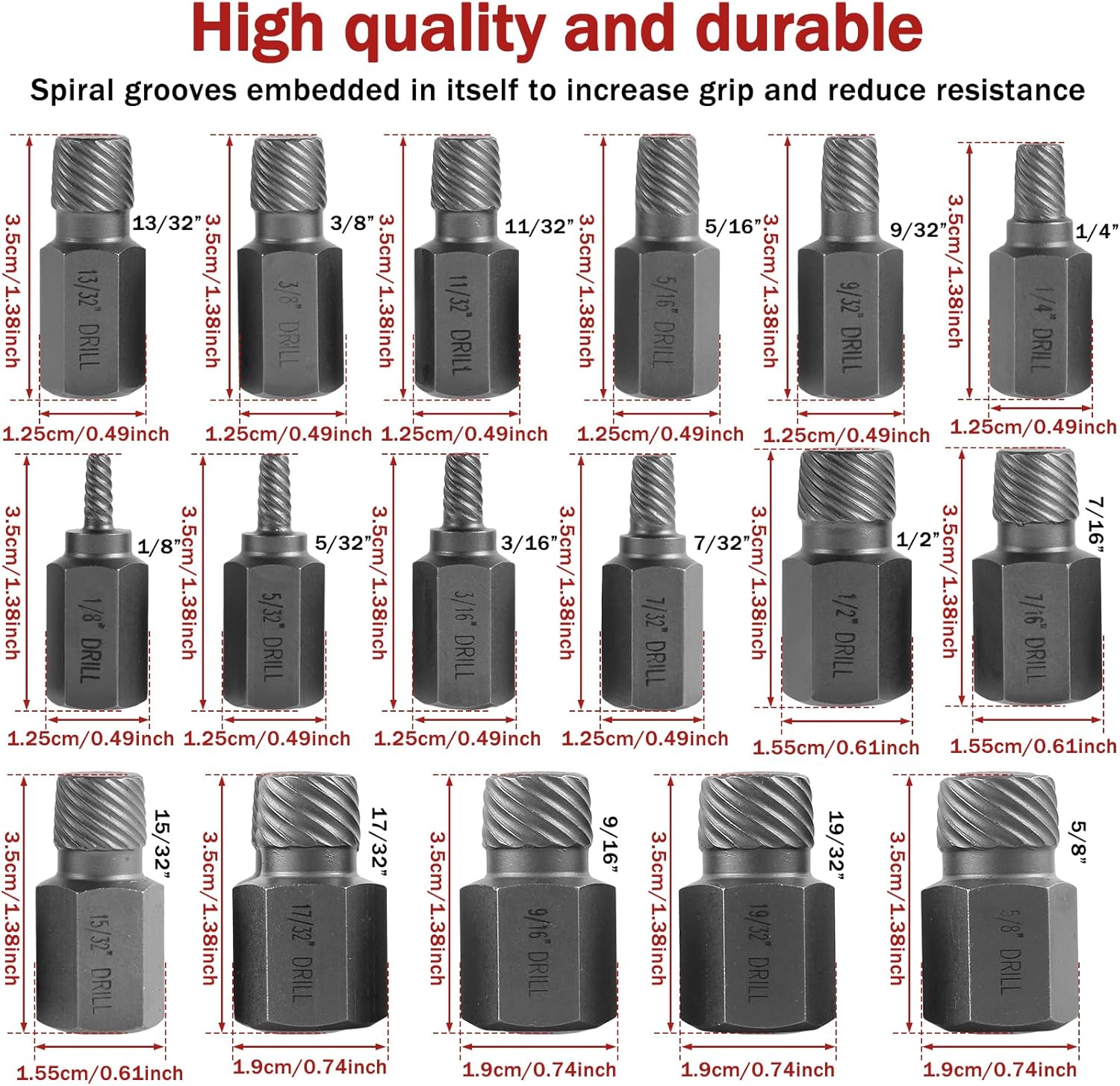17Pcs Screw Extractor Set Hex Head Easy Out Bolt Extractor Set Damaged Screw Extractor Set Portable Damaged Bolt Nut r Tool Spiral Broken Screw r Kit