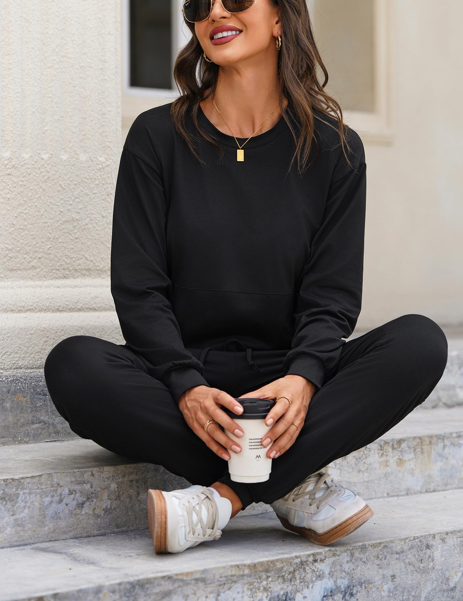 Irevial Sportivo Donna Completo,Completi Sportivi Donna Due Pezzi, Tuta Donna Sportiva Estiva, T-Shirt & Pantaloni Casual, Elegante Tuta Donna Ginnastica per Jogging, Training, Casa, Fitness