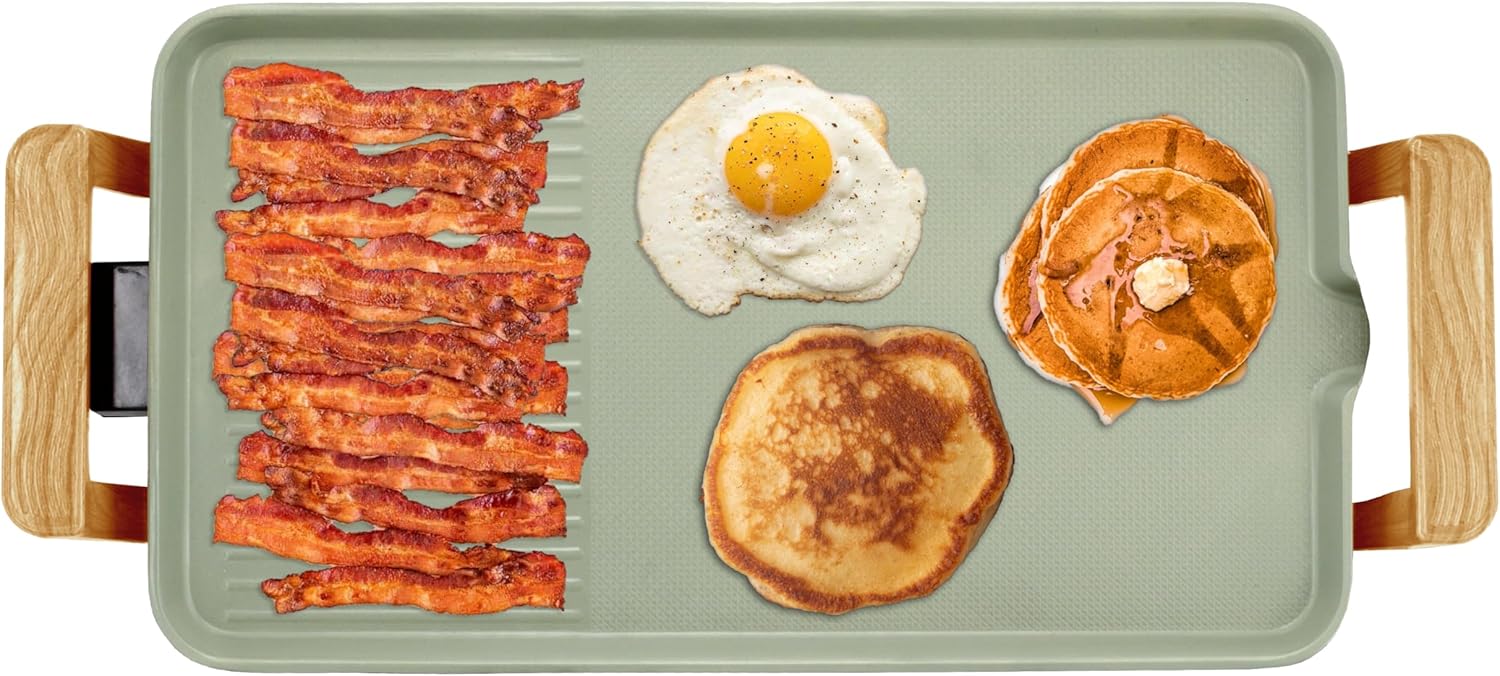 Living+ 19-Inch Electric Griddle – Large Nonstick Griddle Pan Electric, Flat Top Grill & Pancake Griddle, 1400W Indoor Electric Griddle Nonstick with Detachable Thermostat, Cool Touch Handles, Mint