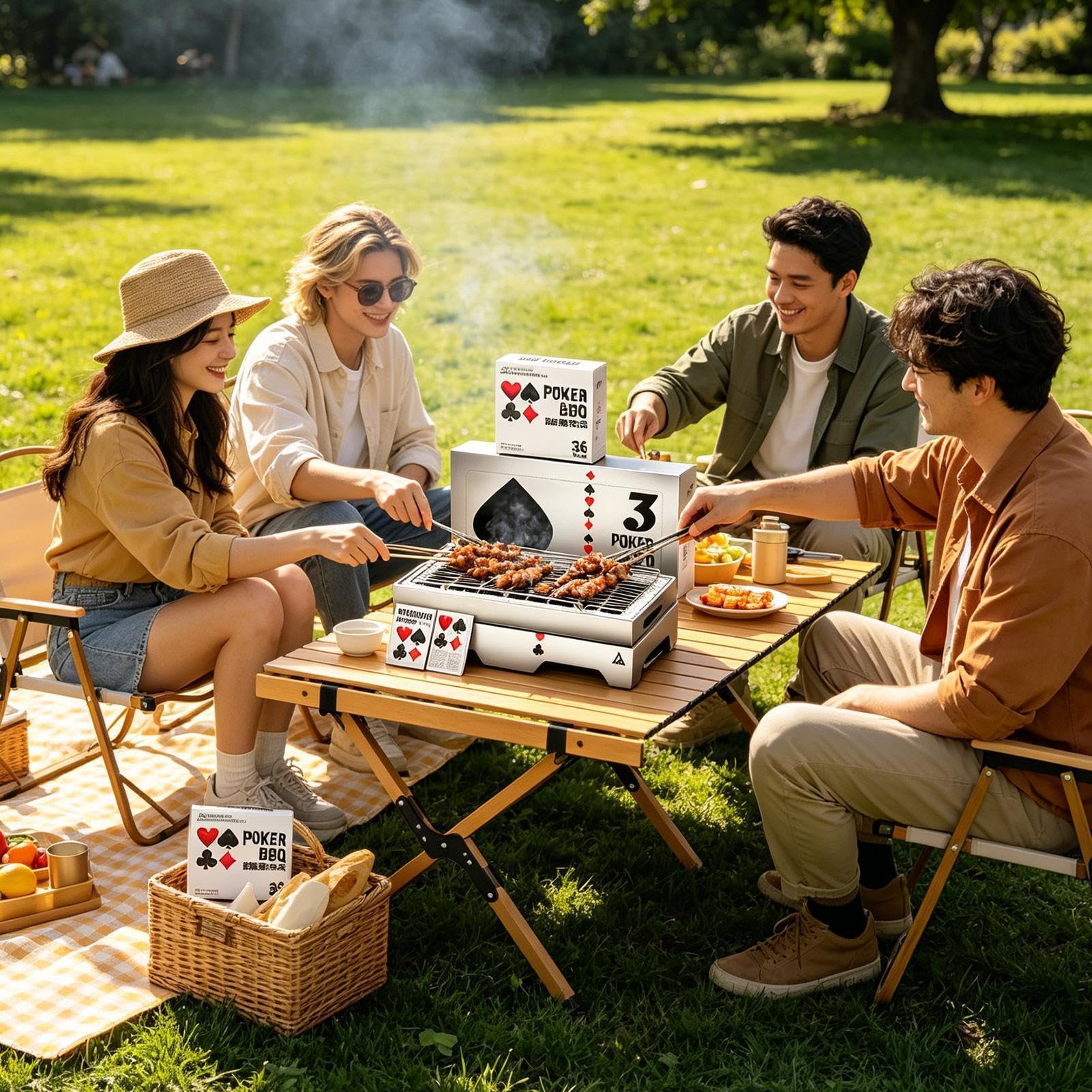 Kempingowy Grill Węglowy Mały piecyk do grillowania | Stolikowy grill kempingowy na plażę, do ogrodu, na podwórko, podczas wędkowania, na wycieczki, spotkania rodzinne i imprezy