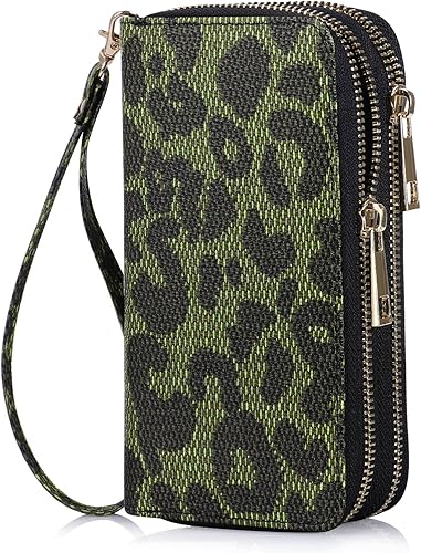 HAWEE - Cartera para teléfono celular, con dos cierres y correa larga extraíble para la muñeca, para mujer