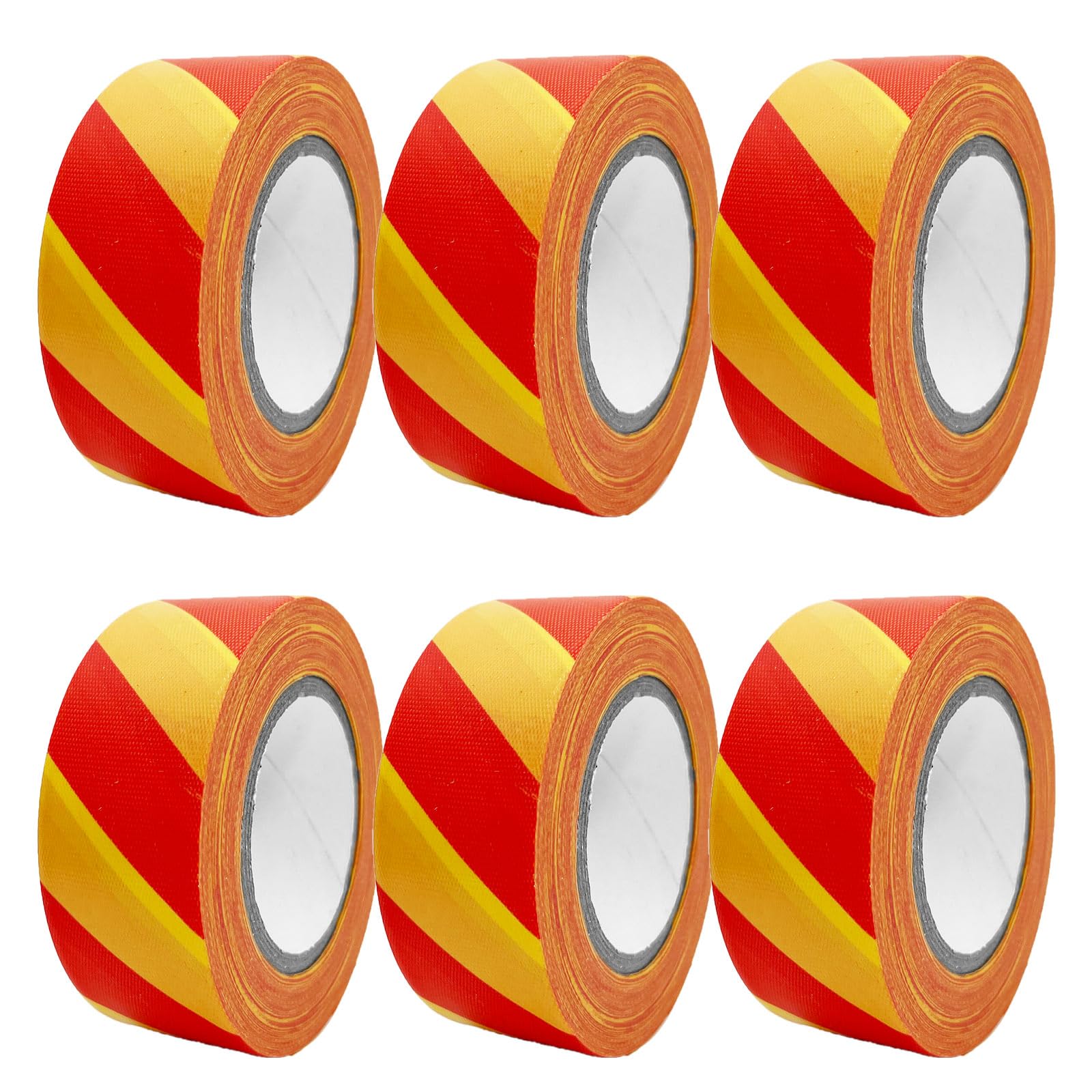 Hubaow 6 Pack Flagging Tape with Yellow and Red Stripes, 1 inch x 100 ft Non-Adhesive Plastic Ribbon Neon Marking Tape for Hunting Hiking Trail Hazardous Areas Halloween Party Decors