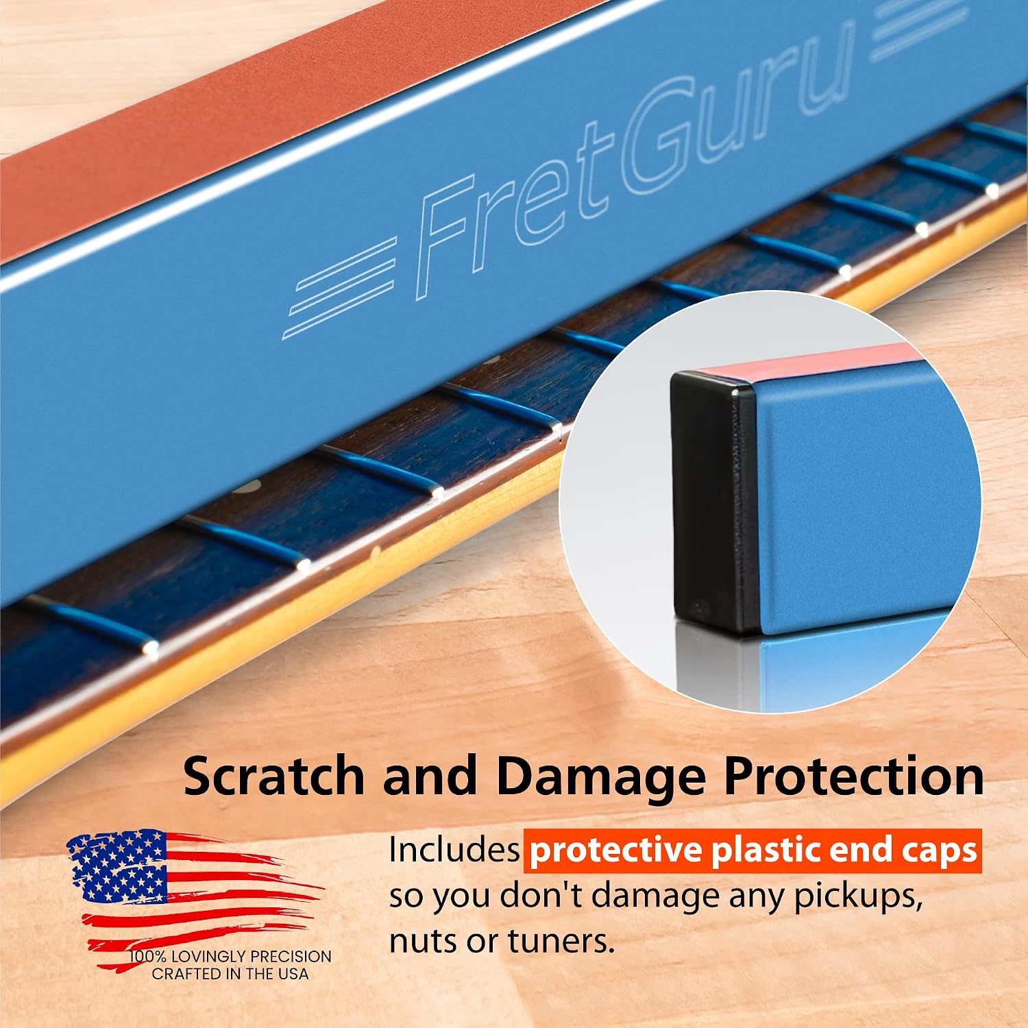 FretGuru Sanding Beam Fret Leveler – (10" ~ 250mm) Professional guitar luthier leveling file includes 100, 240, 320 Grit Peel and Stick Sandpaper and naphtha based adhesive remover wipes