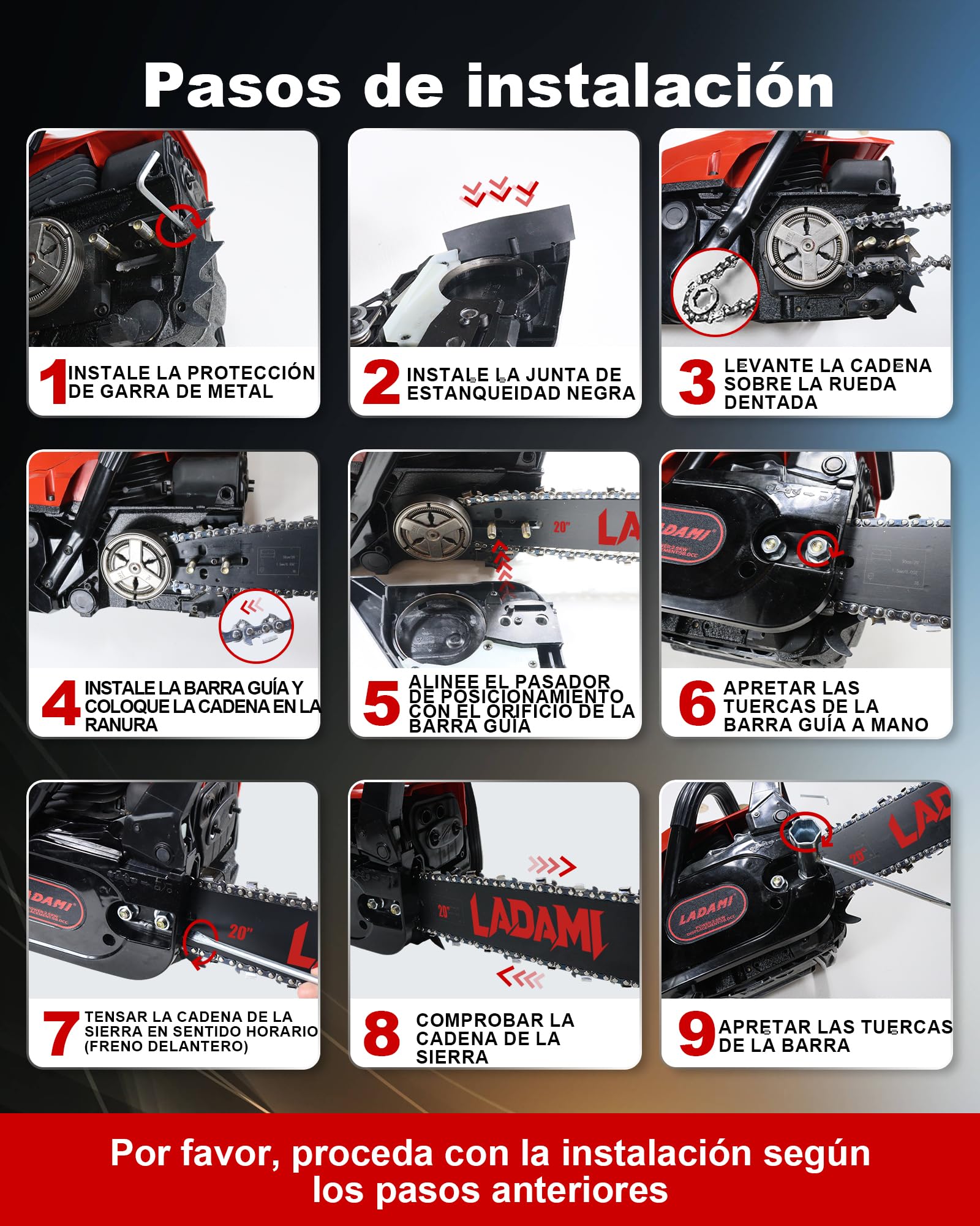 Motosierra de gasolina 58CC profesional, motosierra de 2 tiempos, motor de 3,5 HP con espada de 20 y 16 pulgadas, 2 cadenas, sierra de gasolina para el cuidado de árboles, tala y jardinería.