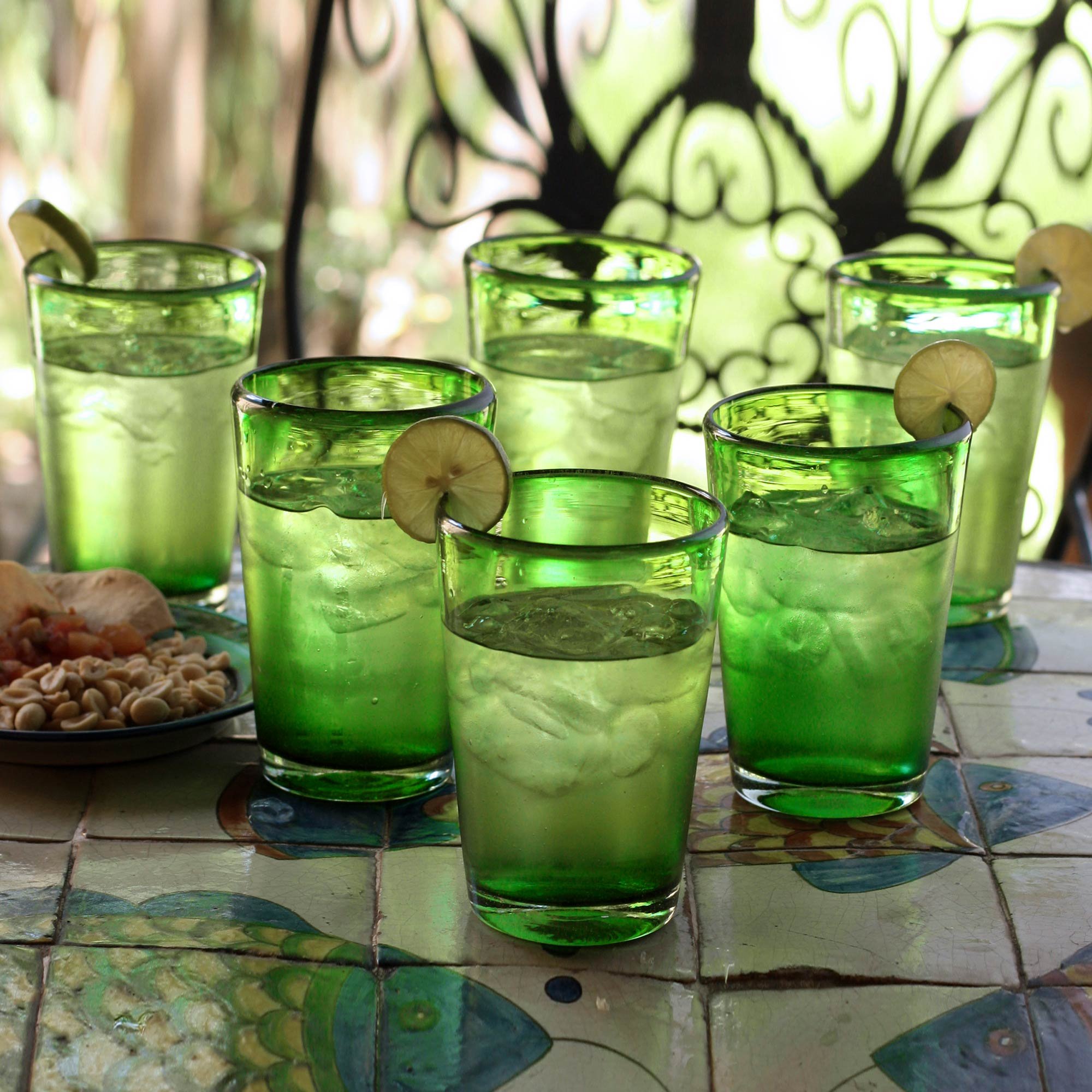 Hand Blown Green Lime Twist Glasses - Set of 6 -2