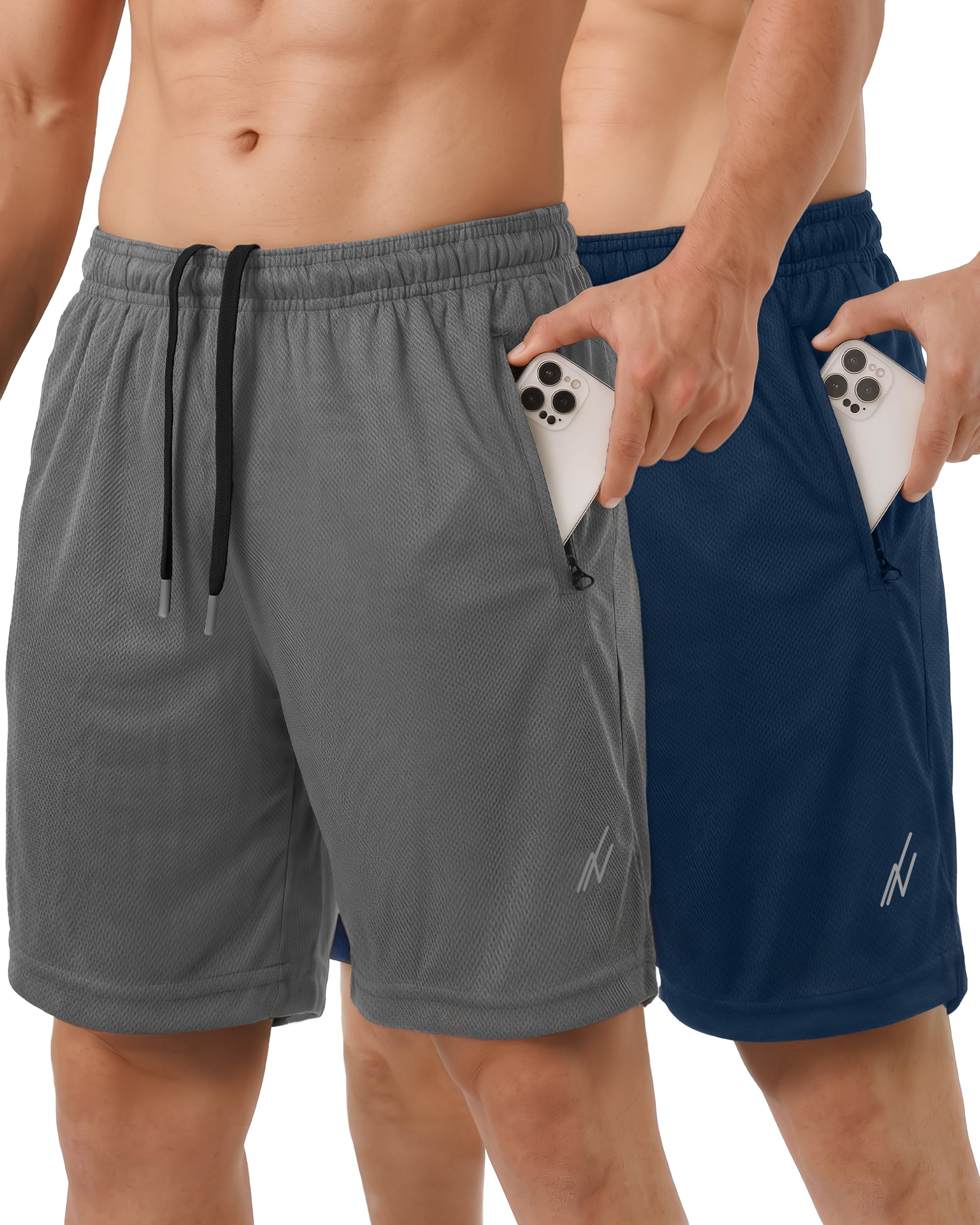 2 Pack Breathable Mesh Men's Athletic Shorts 5"/7" Loose-Fit Gym Shorts
