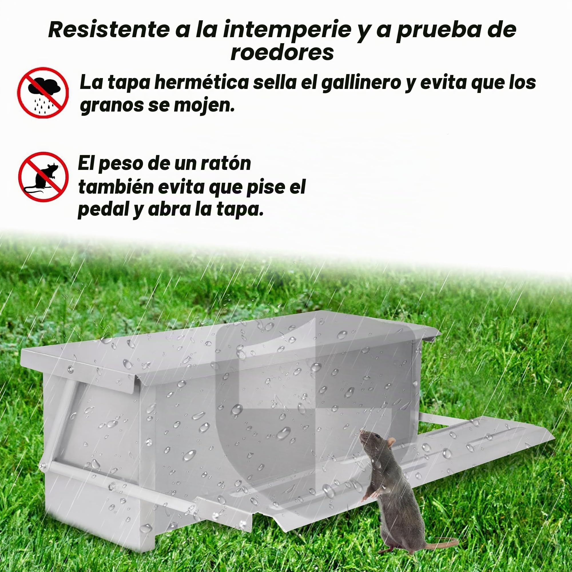 Comedero automático para gallinas de 10 kg, en acero galvanizado, comedero para aves con patas a prueba de ratas y cubierta impermeable para gallinas, patos