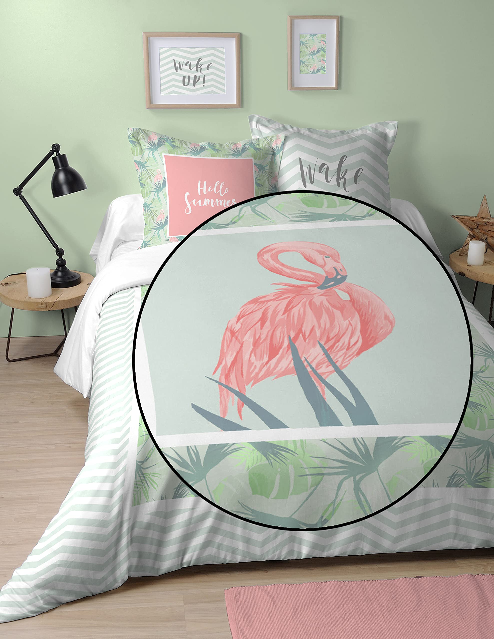 Parure Letto 220x240 Cm + 2 Federe - Cotone Biologico, Motivo Palme (Giallo) - Foto 3