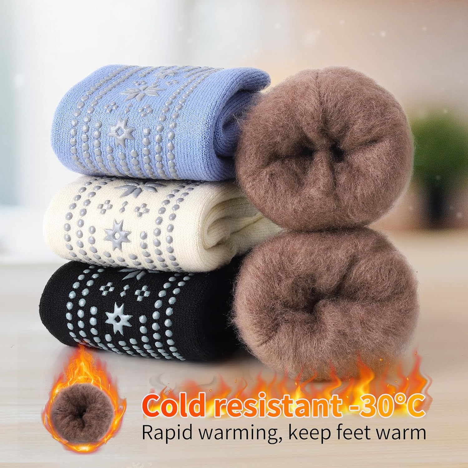 ICEIVY Thermal Slipper Socks, Thick Grip Hospital Plush Slipper Grip Socks Women Winter Soft Warm Cozy Socks 4 Pairs - Image 6