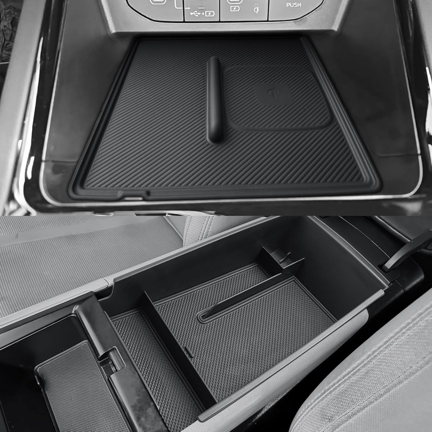 CDEFG 2PCS for 2025 2026 Kia K5 Center Console Organizer for 2025 2026 Kia K5 (GT-Line/EX/GT/LXS) Accessories Middle Console Tray Armrest Storage Box Wireless Charging Protective Console Mat