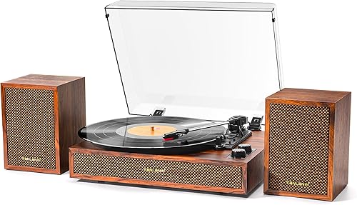 Tocadiscos de vinilo con altavoces externos, tocadiscos estéreo vintage de 3 velocidades para discos de vinilo, entrada Bluetooth, parada automática