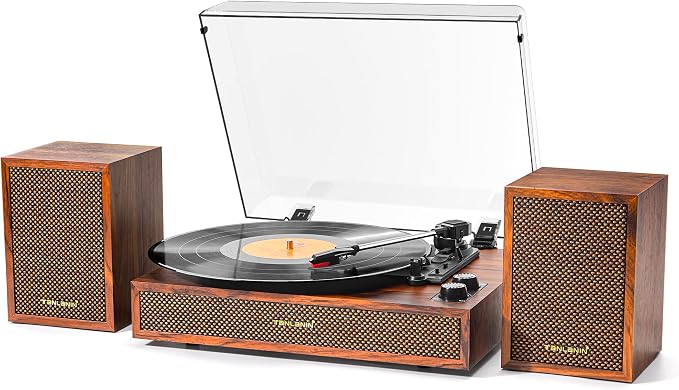 TANLANIN Vinyl Record Player with Bluetooth and External Speakers