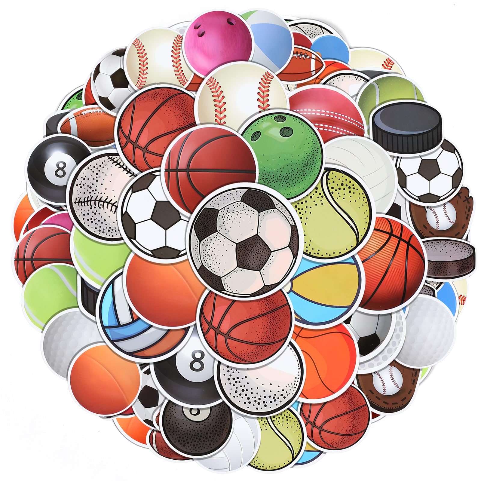 Frienda 200 Pcs Sport Stickers Bulk for Water Bottles Vinyl Waterproof Mixed Balls Stickers for Sports Party Birthday Supplies