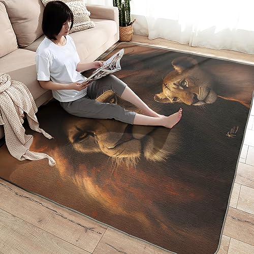 Miniatura 4 de Lion Rugs - Alfombras lavables de 6 x 9 pies, alfombra de área de animales salvajes para decoración del hogar, alfombra suave antideslizante de pelo