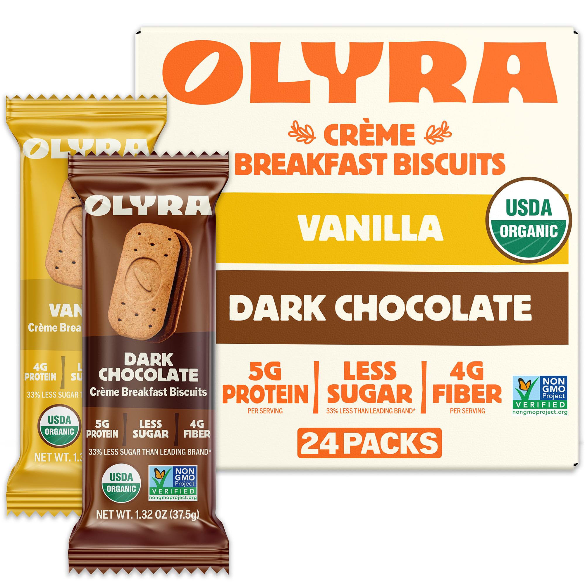 Olyra Sandwiches Breakfast Biscuits Variety Pack (24), Vanilla & Dark Choc