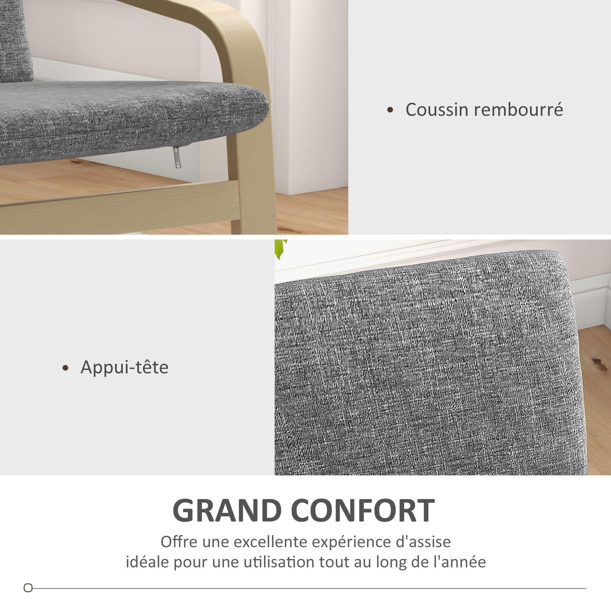 HOMCOM Fauteuil de Salon avec Accoudoirs Incurvés 65 x 79 x 98 cm Gris