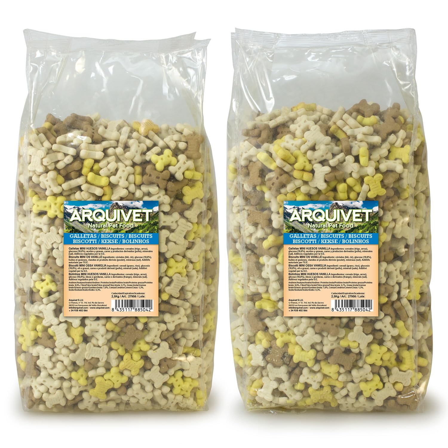 ARQUIVET Pack 2 Unidades Galletas Mini Huesos de Vainilla - 2,50 kg - Snack para Perros