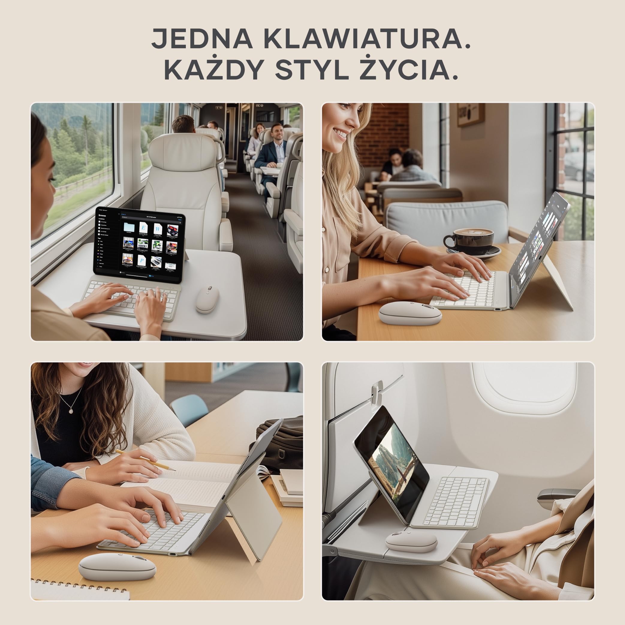 SATECHI OntheGo™ Kompaktowa Bezprzewodowa Klawiatura Bluetooth z Regulowaną Podstawką, Łączy do 3 Urządzeń, Akumulator USB-C, Ergonomiczna, 𝗨𝗦 𝗤𝗪𝗘𝗥𝗧𝗬 𝗟𝗮𝘆𝗼𝘂𝘁 – Beżowa