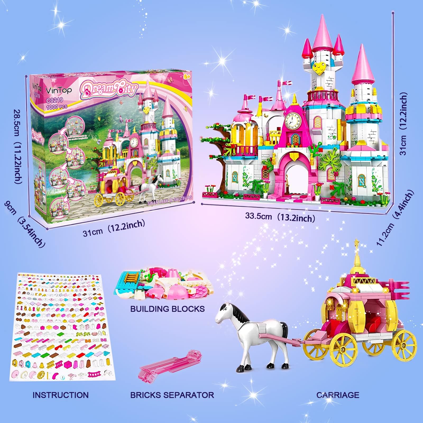 Castillo de Construcción 1000 PCS Rosa STEM Princesa Carruaje Creativo Juguetes para Niños 6-12 Años