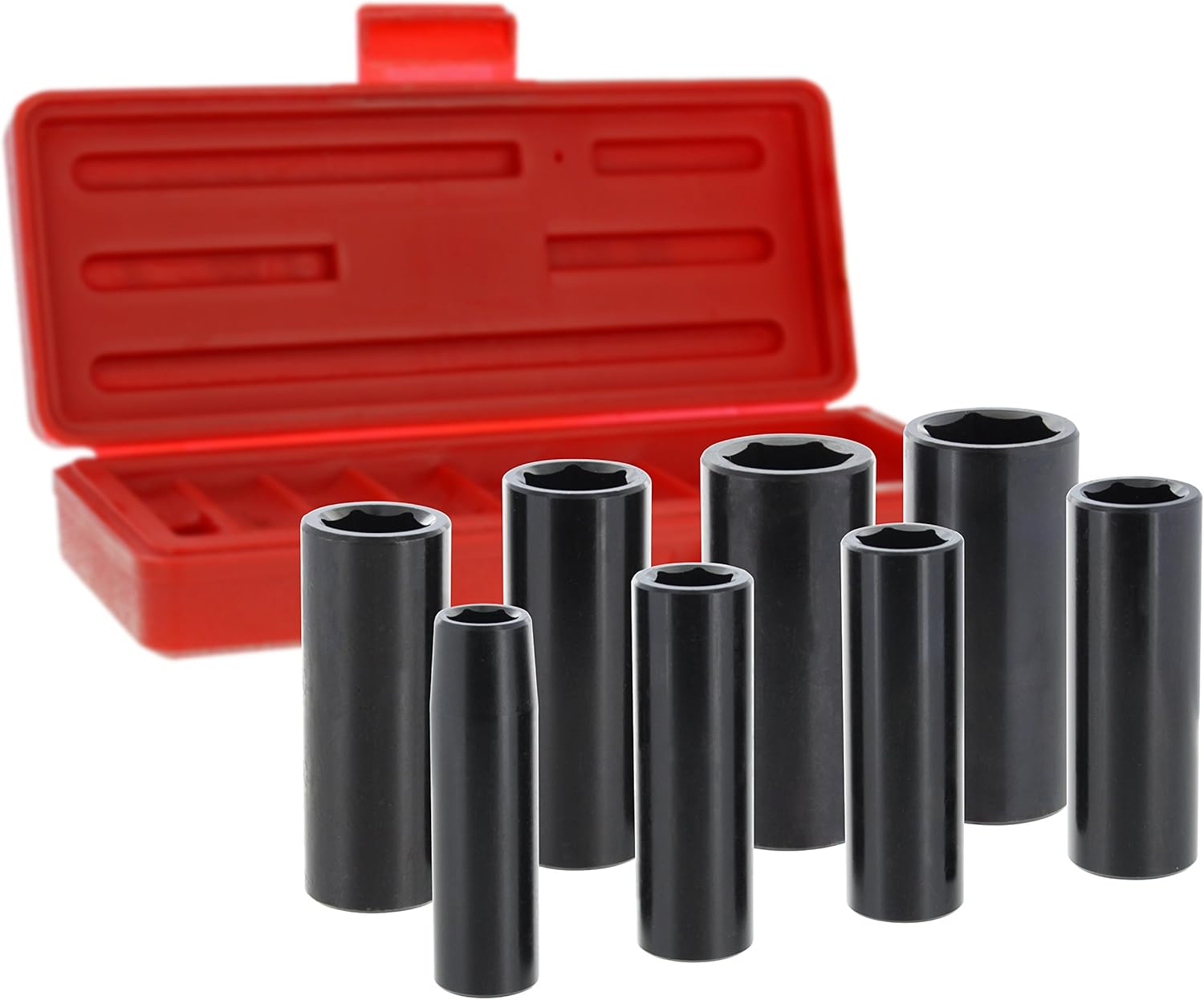 3/8 Impact Socket Set SAE/Inch - Deep 3/8 Inch Drive Impact Socket Set | 8-Piece 6-Point Cr-v Sockets With Case | Includes Sizes: 3/8, 7/16, 1/2, 9/16, 5/8, 11/16, 3/4 & 13/16”- Drixet