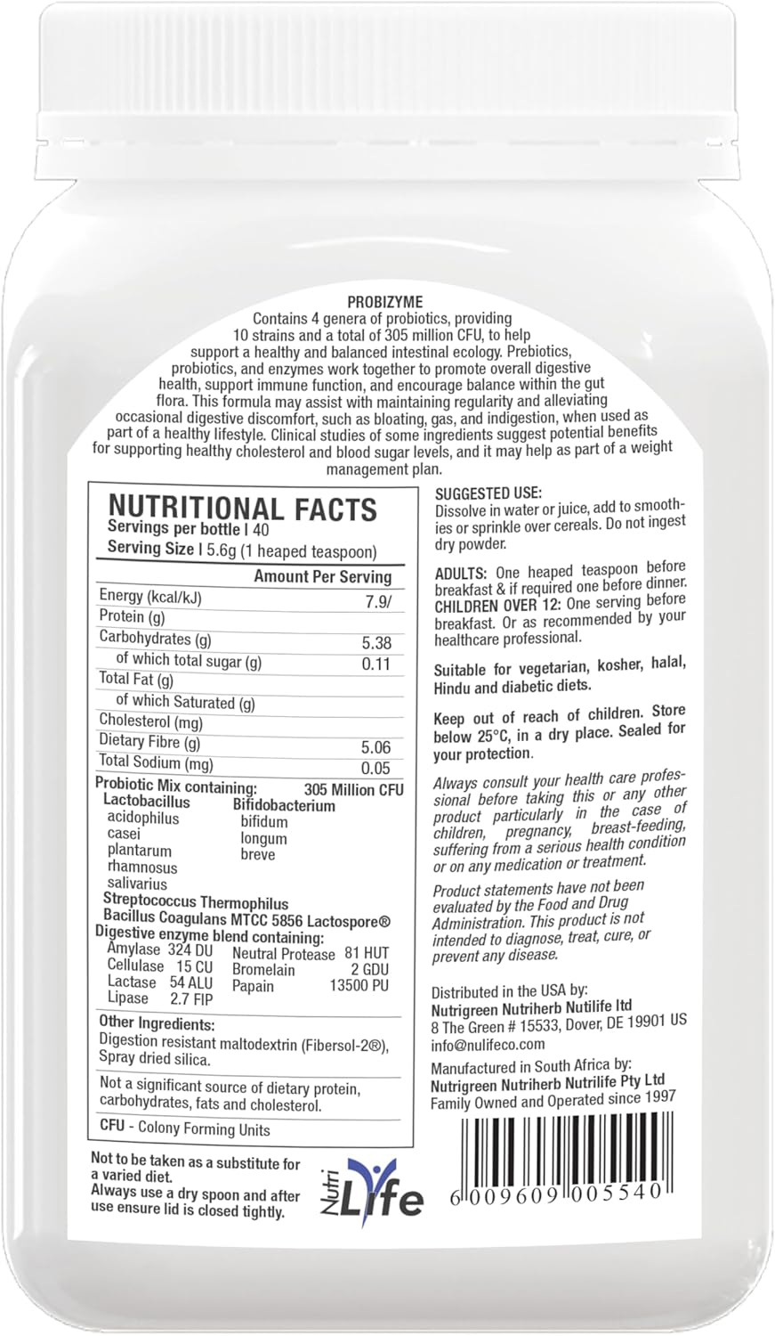 Probizyme Superfibre Probiotic Supplement, 305 Million CFU Enzyme Active Pre and Probiotic Blend, 225g Powder