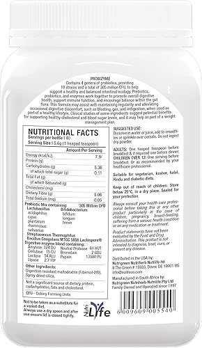 Miniatura 2 de Probizyme - Suplemento probiótico superfibra, 305 millones de UFC enzimas activas pre y mezcla probiótica, 7.94 oz en polvo