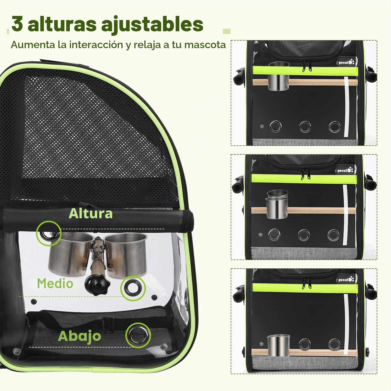 Pecute Transportin pájaros Plegable Bolsa transportadora para pájaros Mochilas para Loro para Viajar en Tren/automóvil/Restaurante/avión, Gris