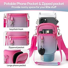 linmaya Water Bottle Carrier Bag with Phone Pocket for Stanley Cup 40/30oz,Insulated Neoprene Water Bottle Holder Cross-boday Bag with Adjustable Shoulder & Handheld Strap Stanley Cup Accessories