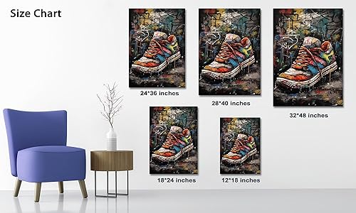 Miniatura 4 de ANRUOXI Graffiti - Lienzo decorativo para pared, diseño abstracto retro, pintura urbana moderna, póster de decoración de pared de zapatos para
