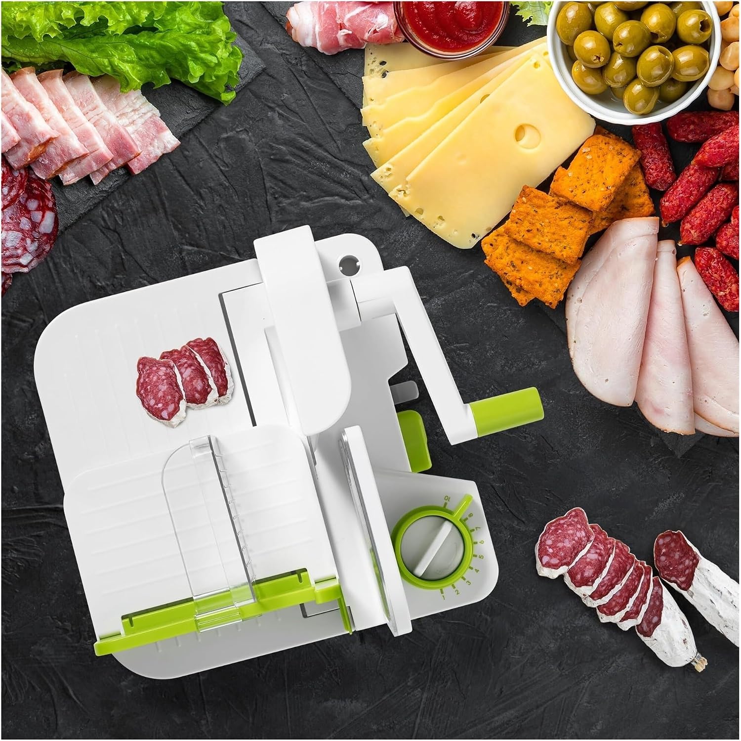 Fit for Deli Slicer, 6.5 Inch Stainless Steel Blade for Meat Cheese Bread, Adjustable Thickness Knob, Nestable Storage, 2-in-1 Fruit Vegetable Slicer with Bonus Peeler(Slicer with bonus peeler)