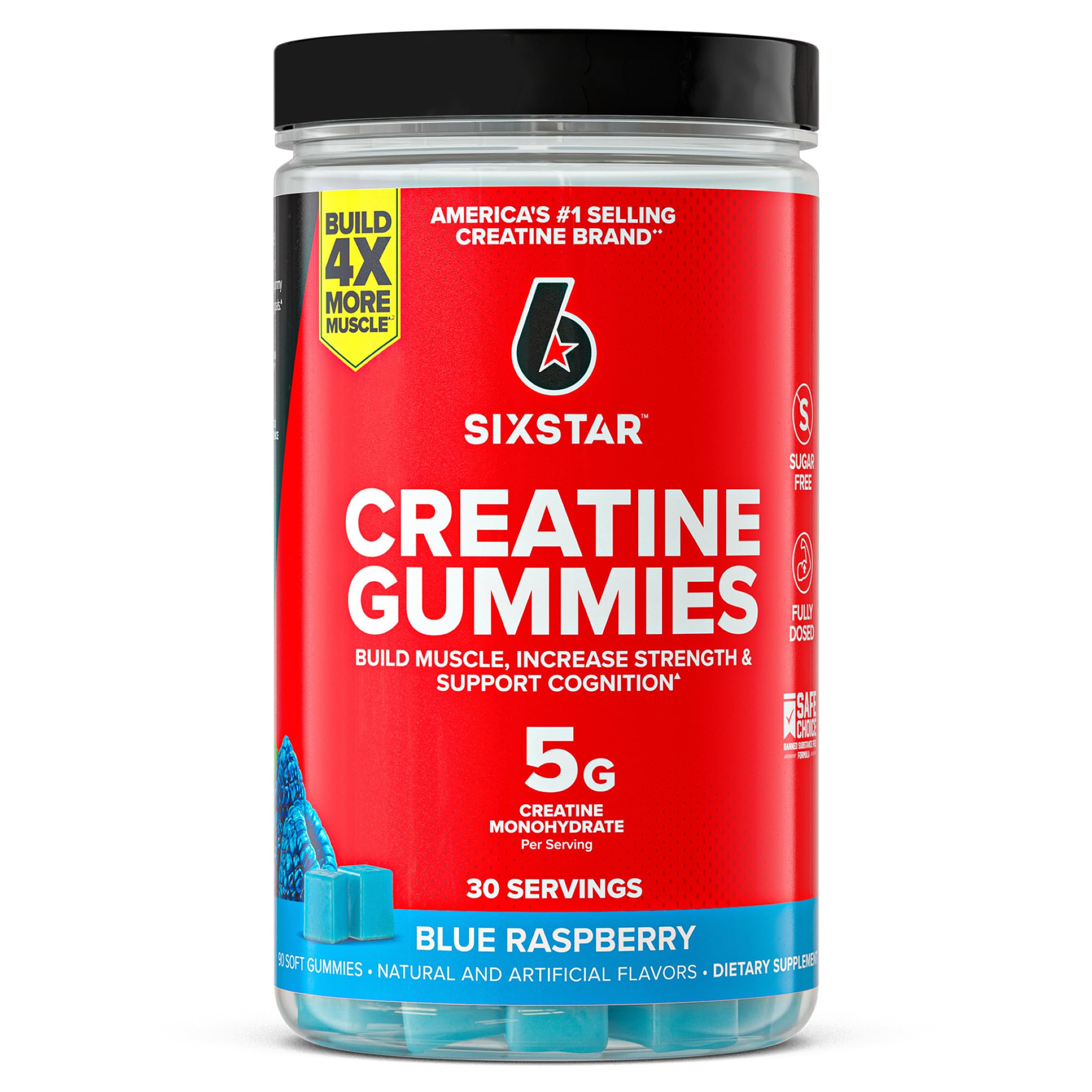 Six Star Sugar-Free Creatine Gummies for Men & Women - Blue Raspberry