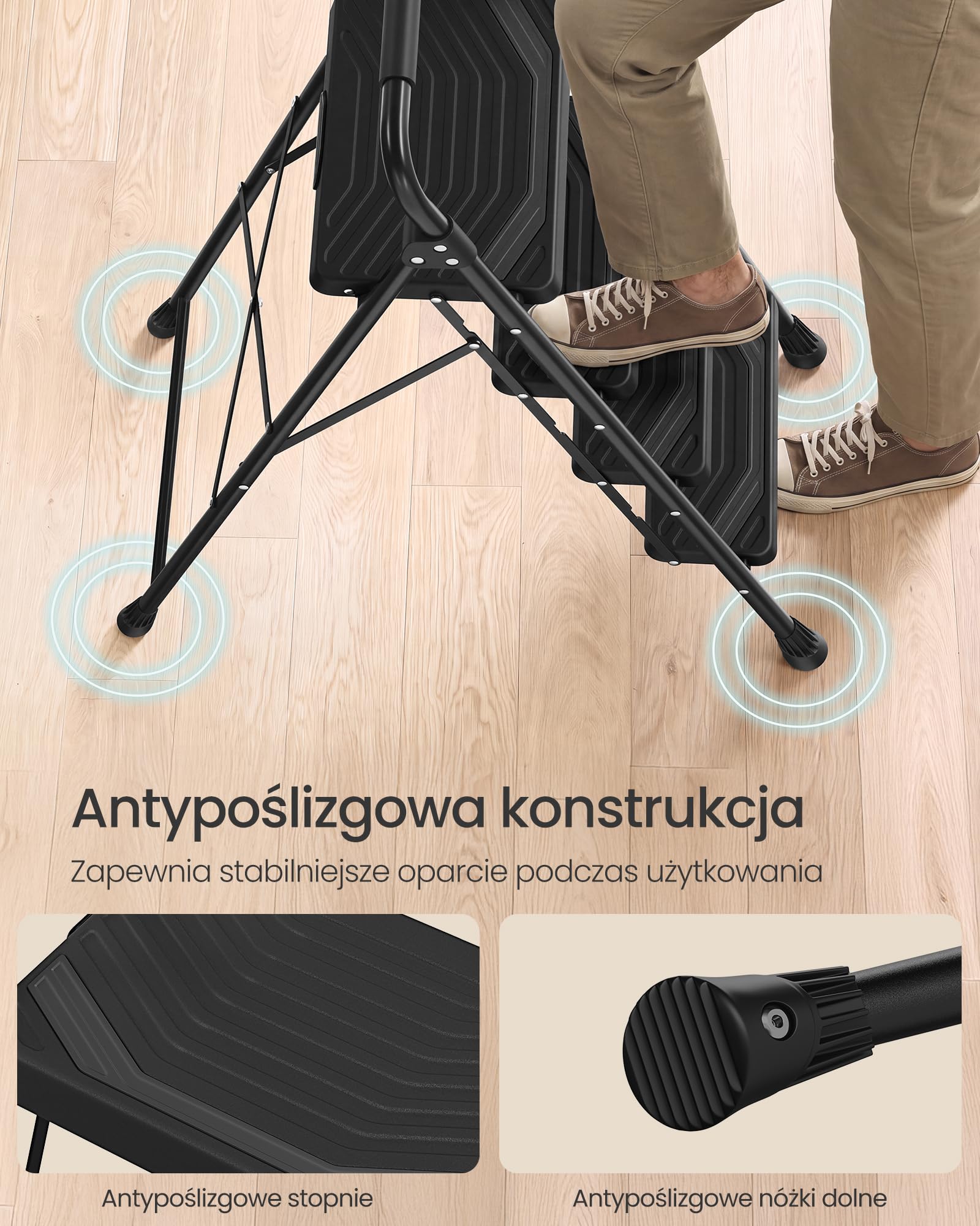 SONGMICS drabina 4-stopniowa, składana, stalowa, z poręczą