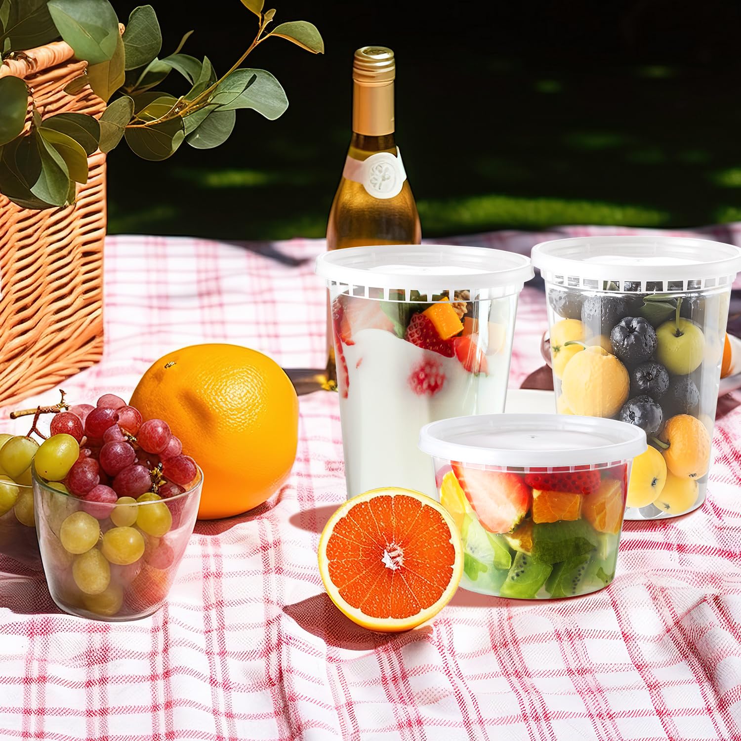 Eupako Pojemniki Deli z pokrywkami, 50 sztuk, 32 oz Combo, pojemniki do przygotowywania posiłków, bezpieczne w kuchence mikrofalowej i zamrażarce, z tworzywa sztucznego, bez szczelności, do pudełek na